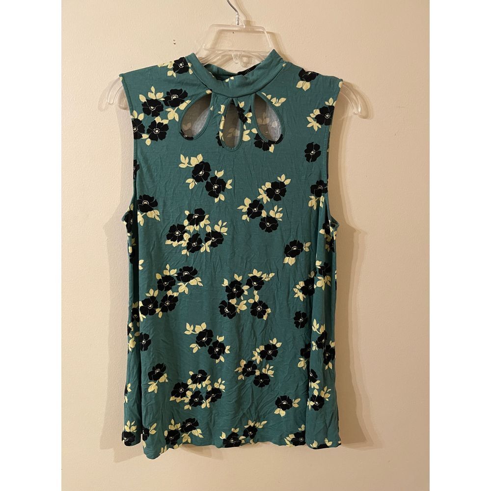 Modcloth Teal Floral Keyhole Sleeveless Blouse